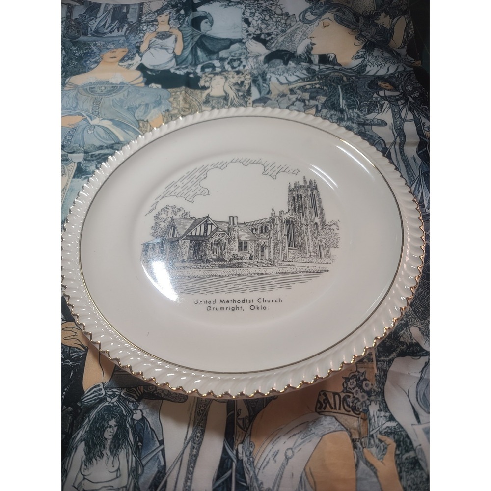 Vintage Drumright OK United First Methodist Church Souvenir Collector Plate 1928